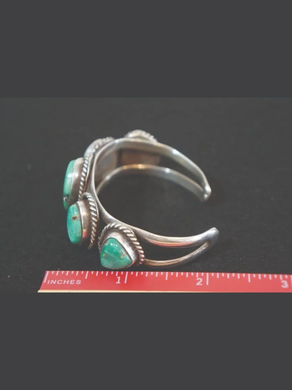 Vintage Navajo Sterling Silver 5 Stone Turquoise Row Cuff Bracelet Unsigned